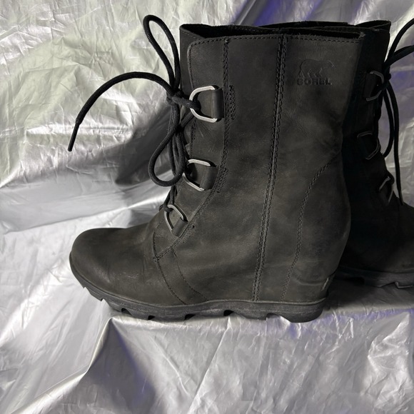 Sorel Joan Of Arctic Wedge II Black Leather Lace Up Boot Women's Size 10 - Picture 4 of 9